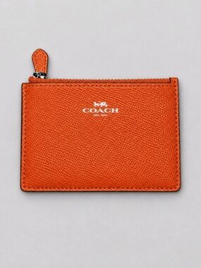 Coach Orange Leather Zip Card Wallet NWOT